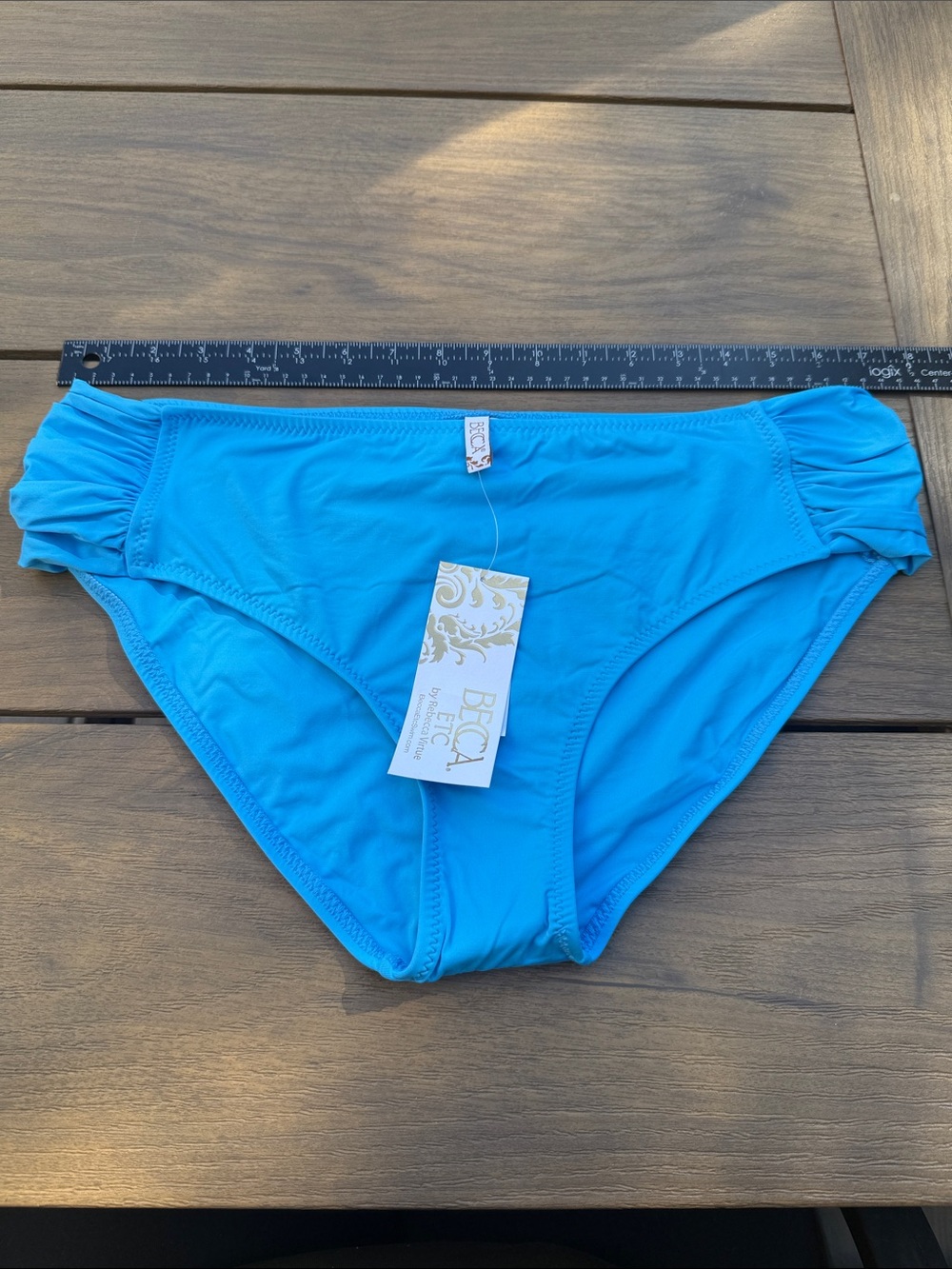 BECCA Bright Turquoise Ruched Side Bikini Bottom New plus size